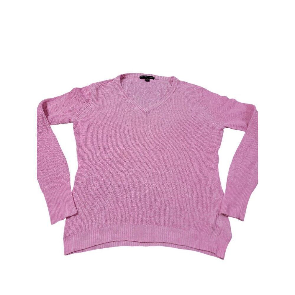 Tommy Bahama Sweater Womens Medium Pink Linen Blend Long Sleeve Beach Stains*